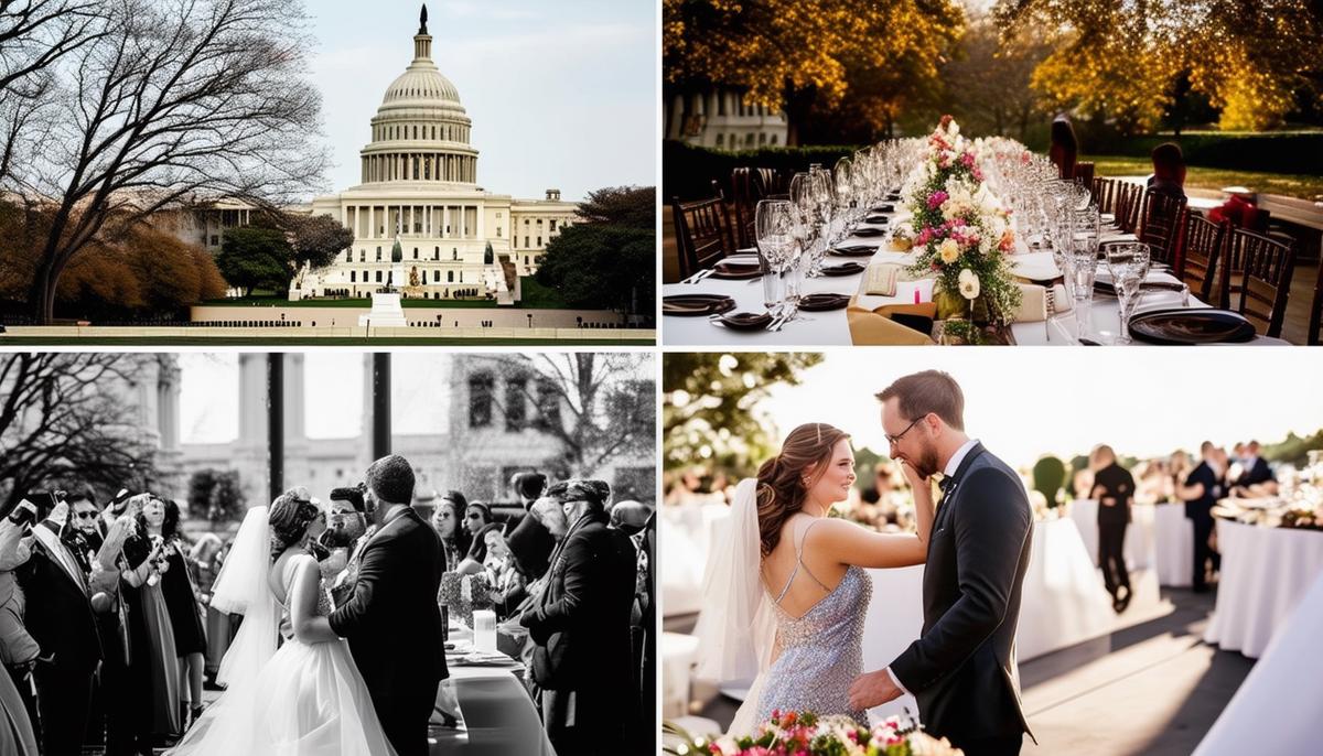 A collage representing different factors influencing event photography rates in Washington DC