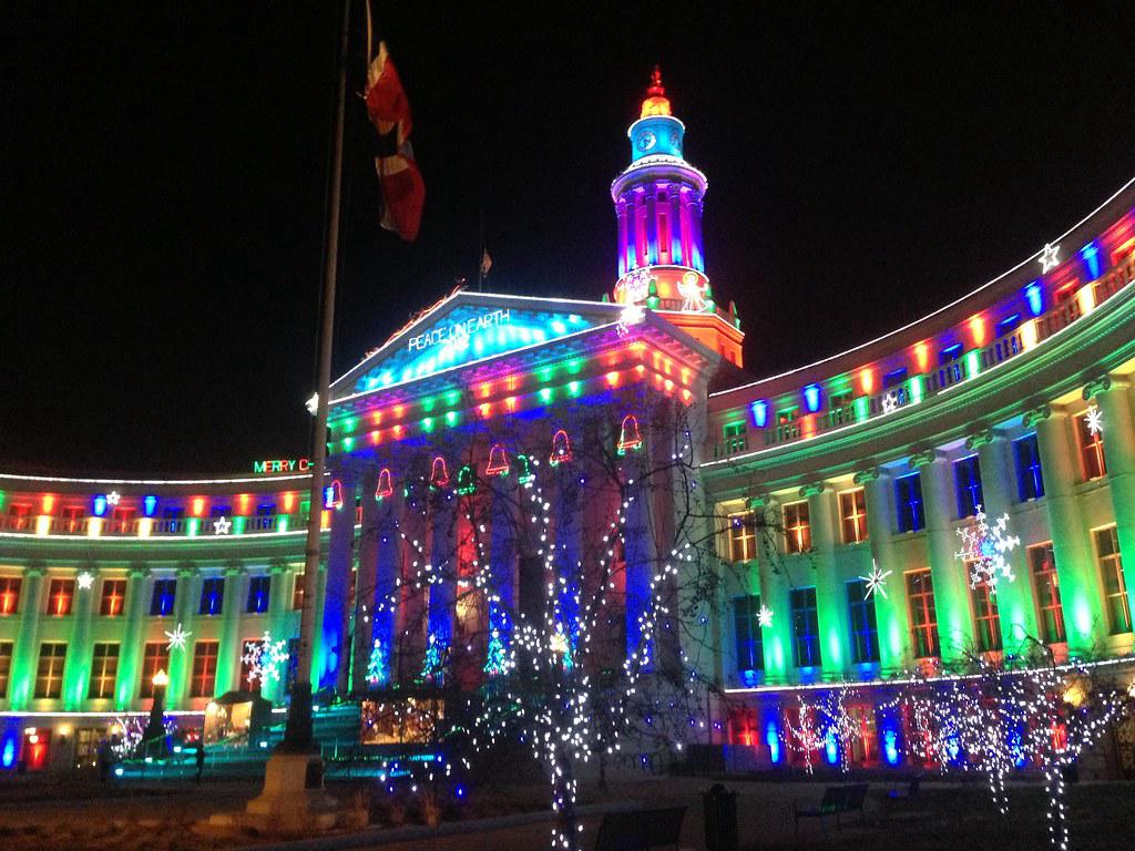Collage of various Denver holiday events including the Christkindlmarket, Five Points Holiday Stroll, and Cherry Creek Holiday Market
