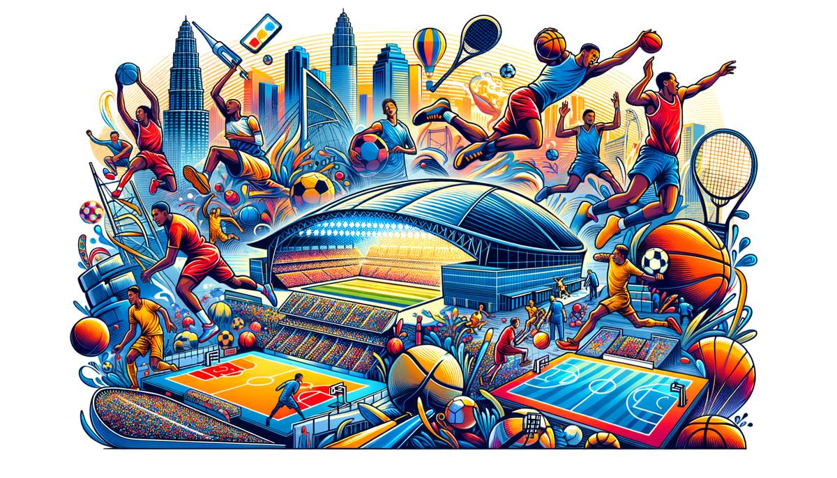 A collage showcasing Denver's vibrant sports scene, featuring iconic stadiums and action shots from various sports