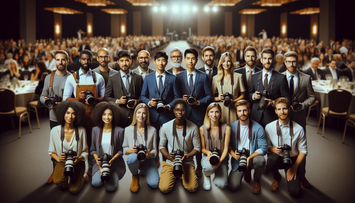 A group of diverse corporate event photographers in Albuquerque showcasing their equipment