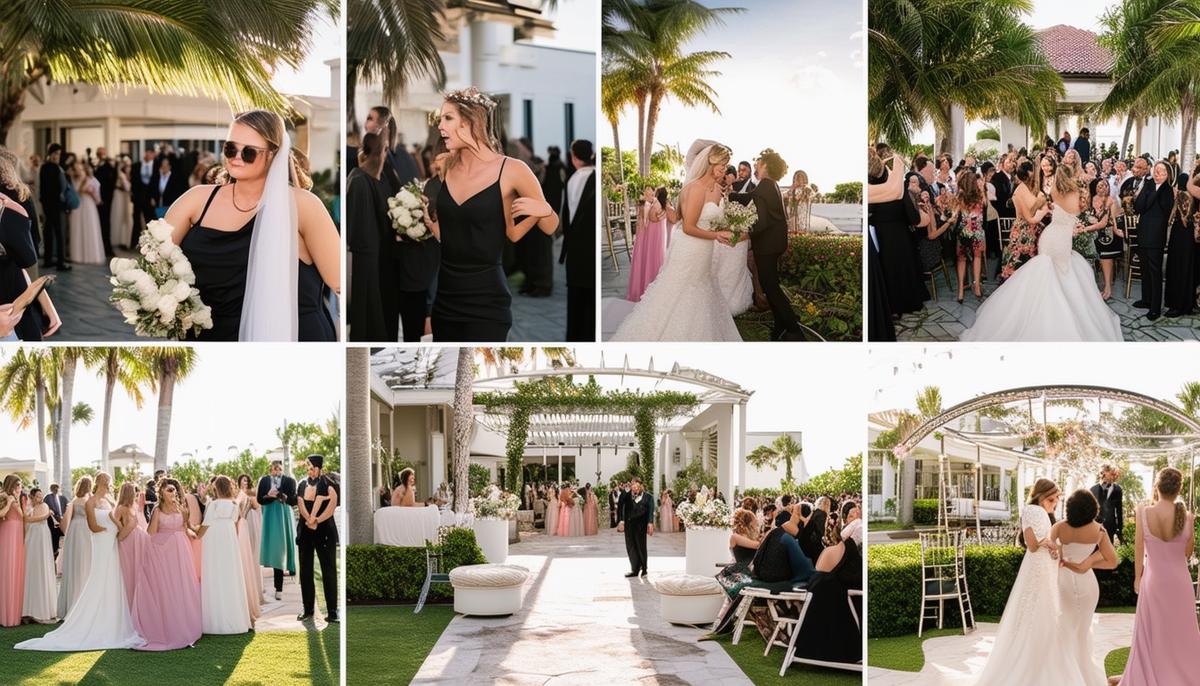 A collage showcasing different gala photography styles, including candid shots, staged formal photos, and artistic event captures in a Palm Beach setting