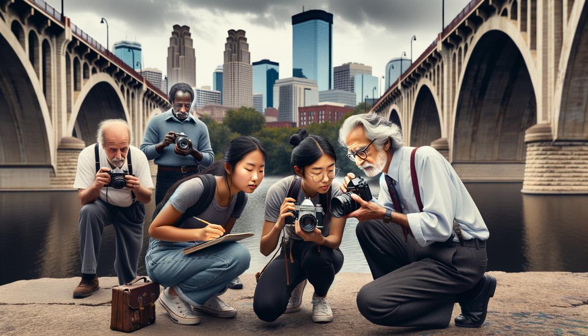 diverse photographers stone arch bridge