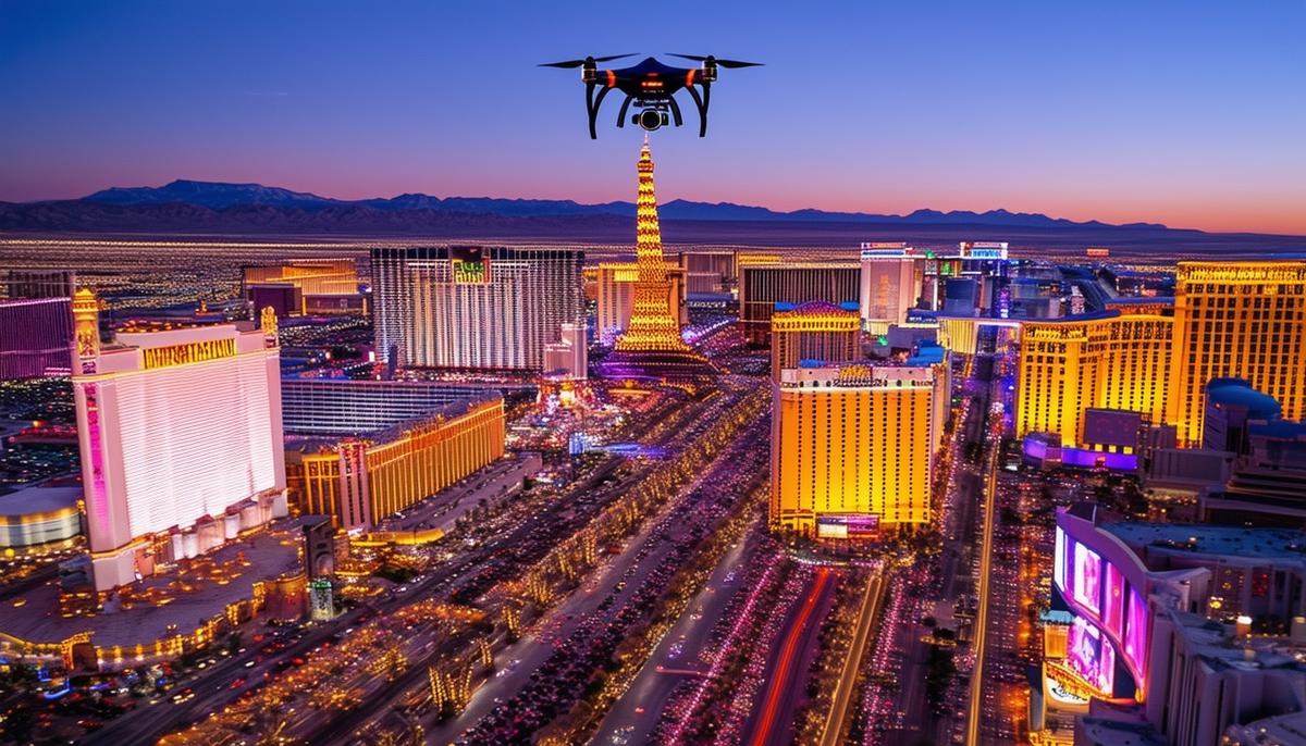 drone flying over las vegas strip