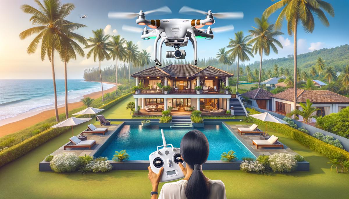 Drone capturing aerial footage of a luxury Palm Beach property for real estate marketing
