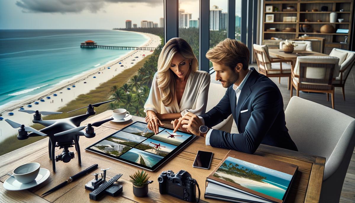 Client reviewing portfolio of a Palm Beach drone service provider