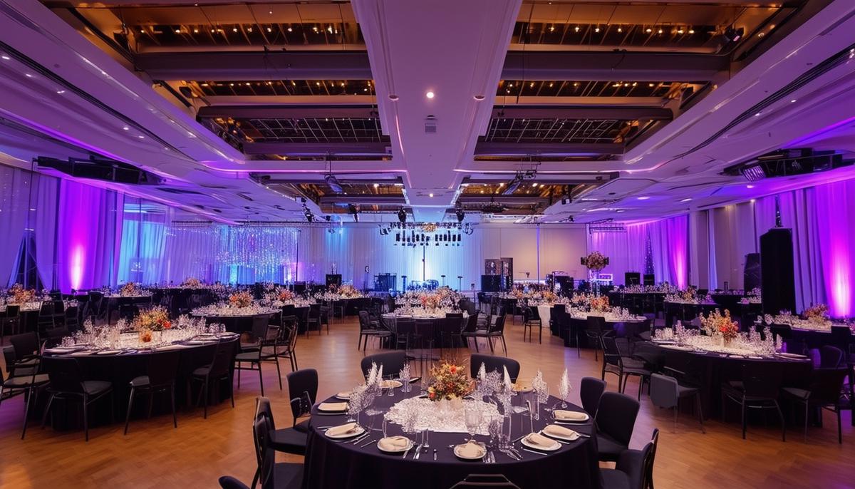 A well-lit corporate event space, showcasing the importance of proper lighting for high-quality event photography.