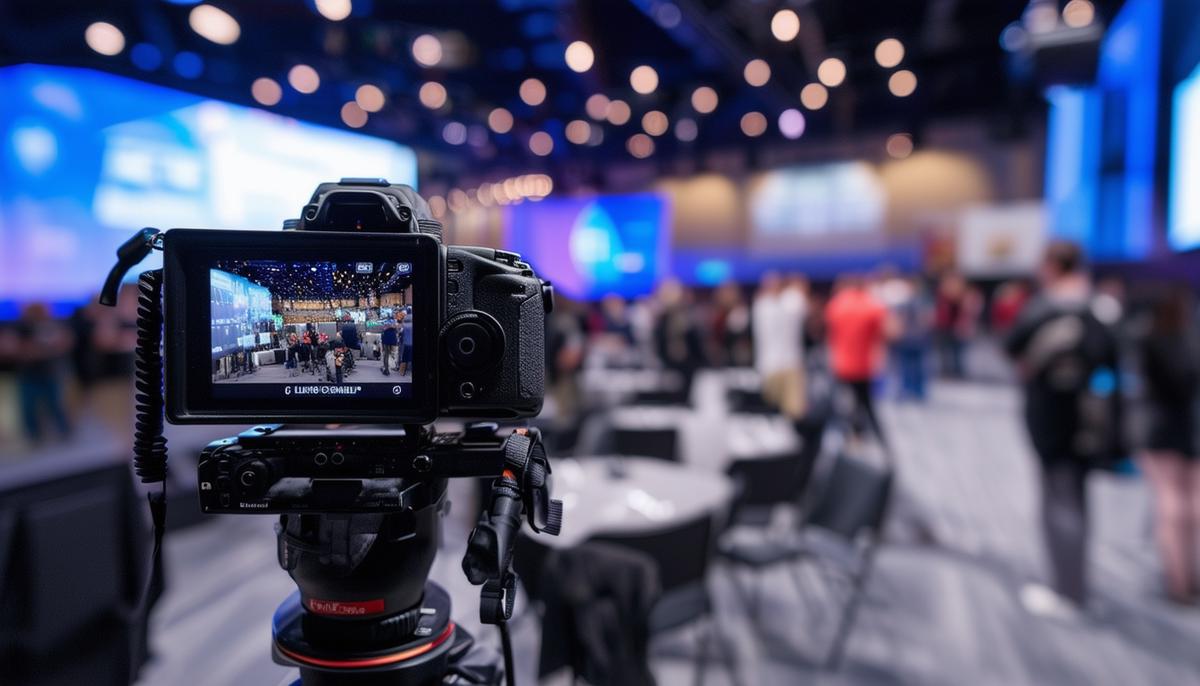 A professional event photographer comes prepared with backup cameras, lenses, and accessories to ensure uninterrupted coverage of a tech conference held at a high-profile venue.