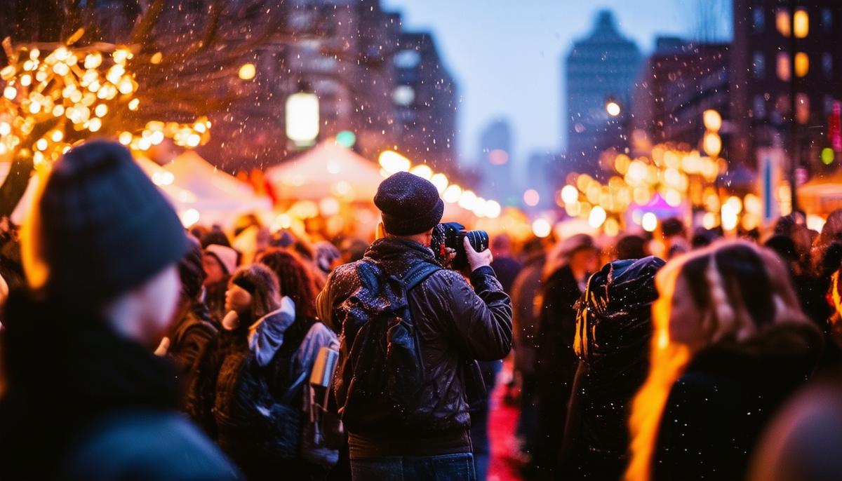 A photographer navigating various challenges at a Boston event, including low light, weather, and crowds
