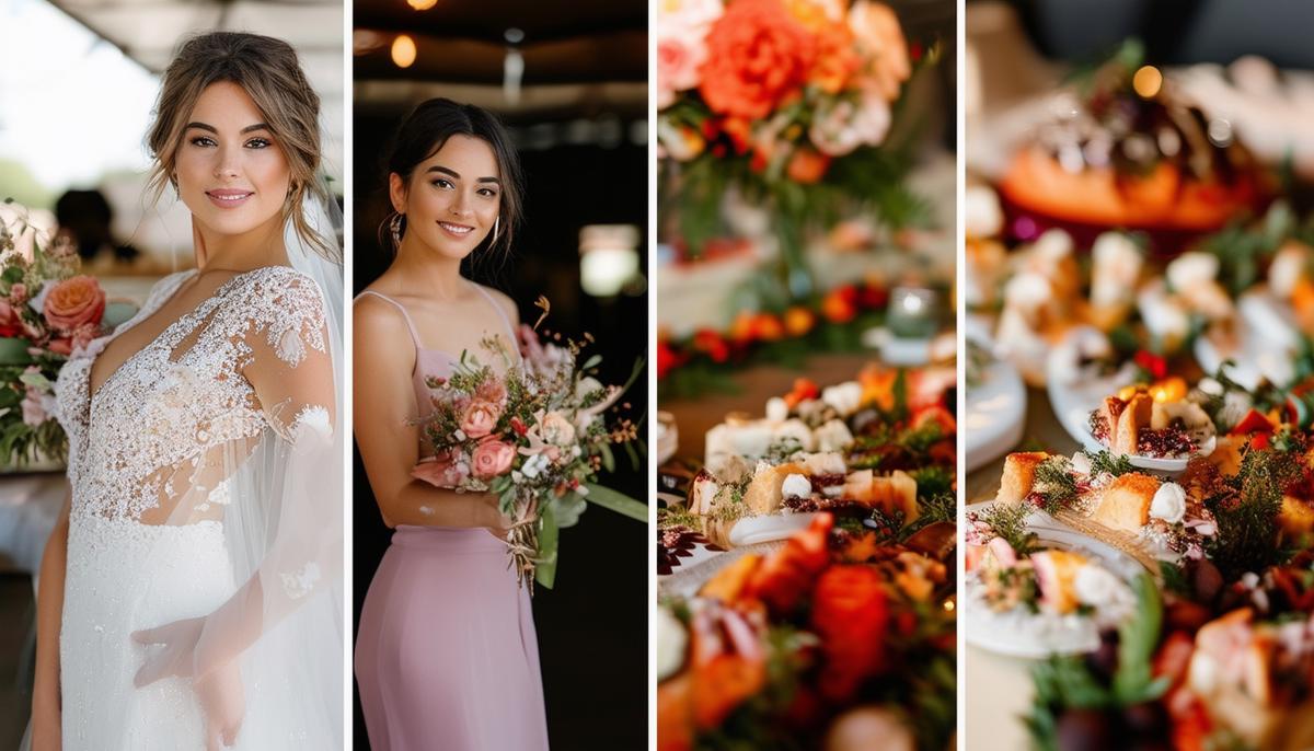 A split-screen image showing professional models, photo editing, and catering services for event photography in Albuquerque