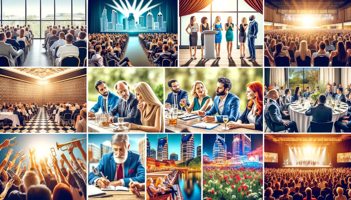 A collage showcasing various event photography services in Nashville, including corporate events, conferences, and special occasions