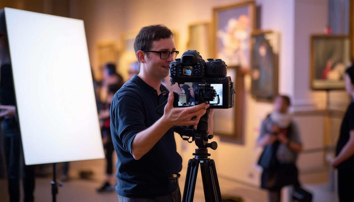 A photographer demonstrating various event photography techniques at a Boston cultural event
