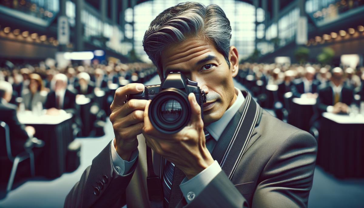 An experienced corporate event photographer capturing moments at a business gathering.
