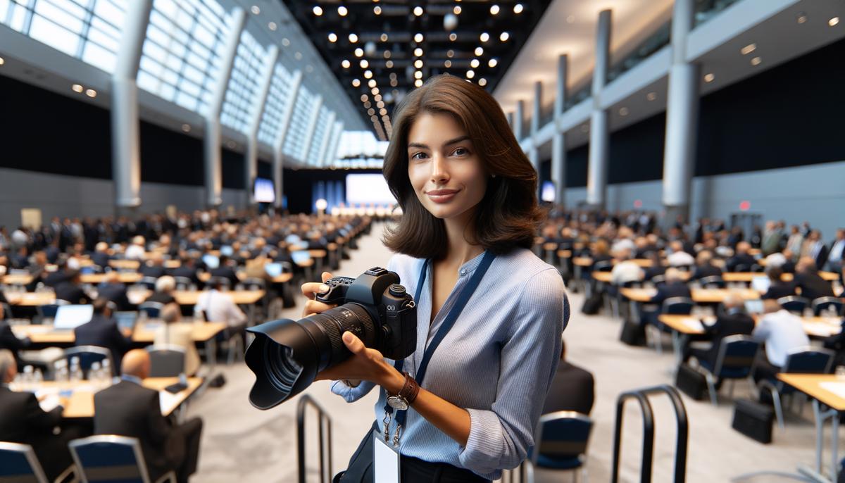An experienced photographer capturing key moments at a conference