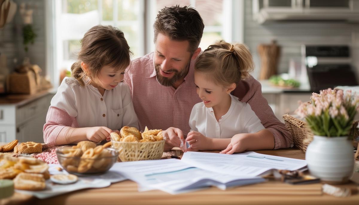 A family getting ready for a photo session, choosing outfits, preparing snacks, and reviewing a photographer's prep guide