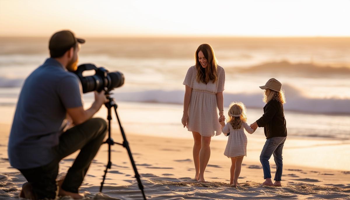 A photographer conducting a family photoshoot at La Jolla Shores beach