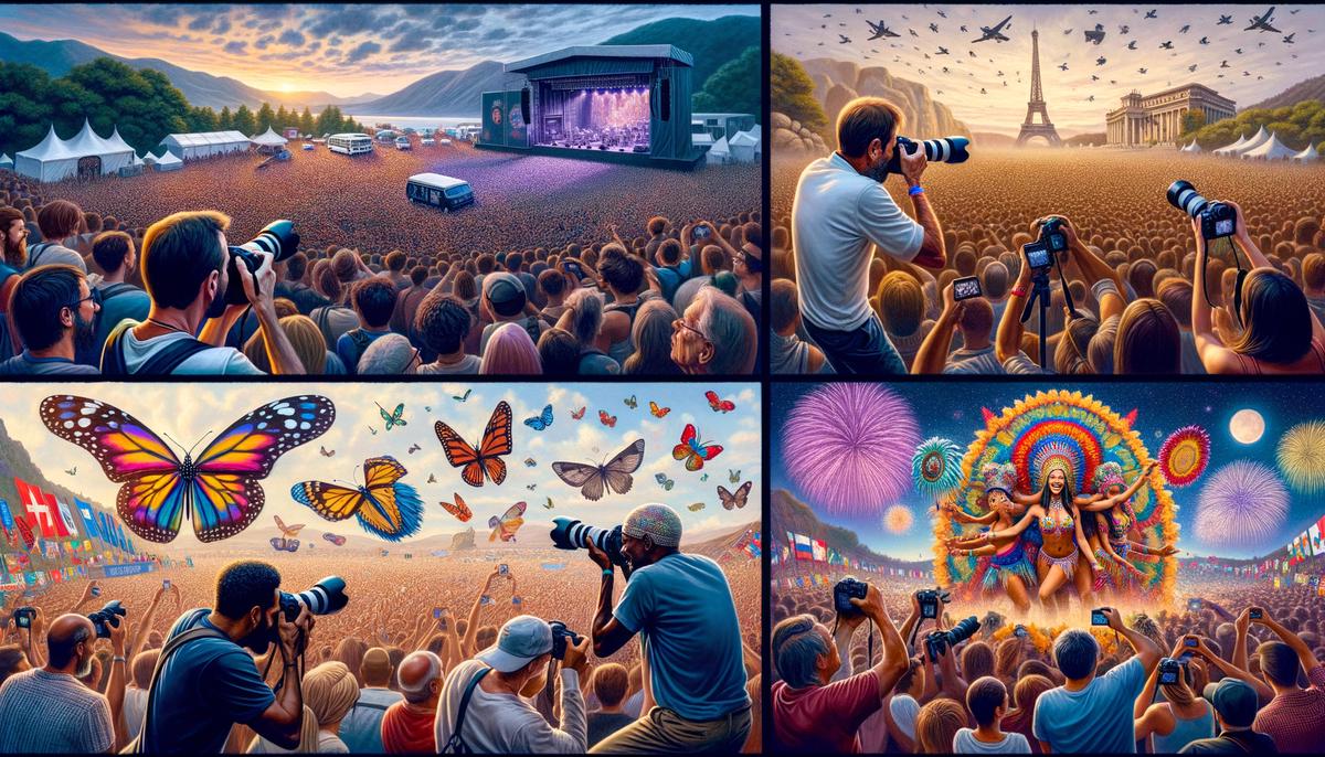 A montage of festival photographers in action at various events