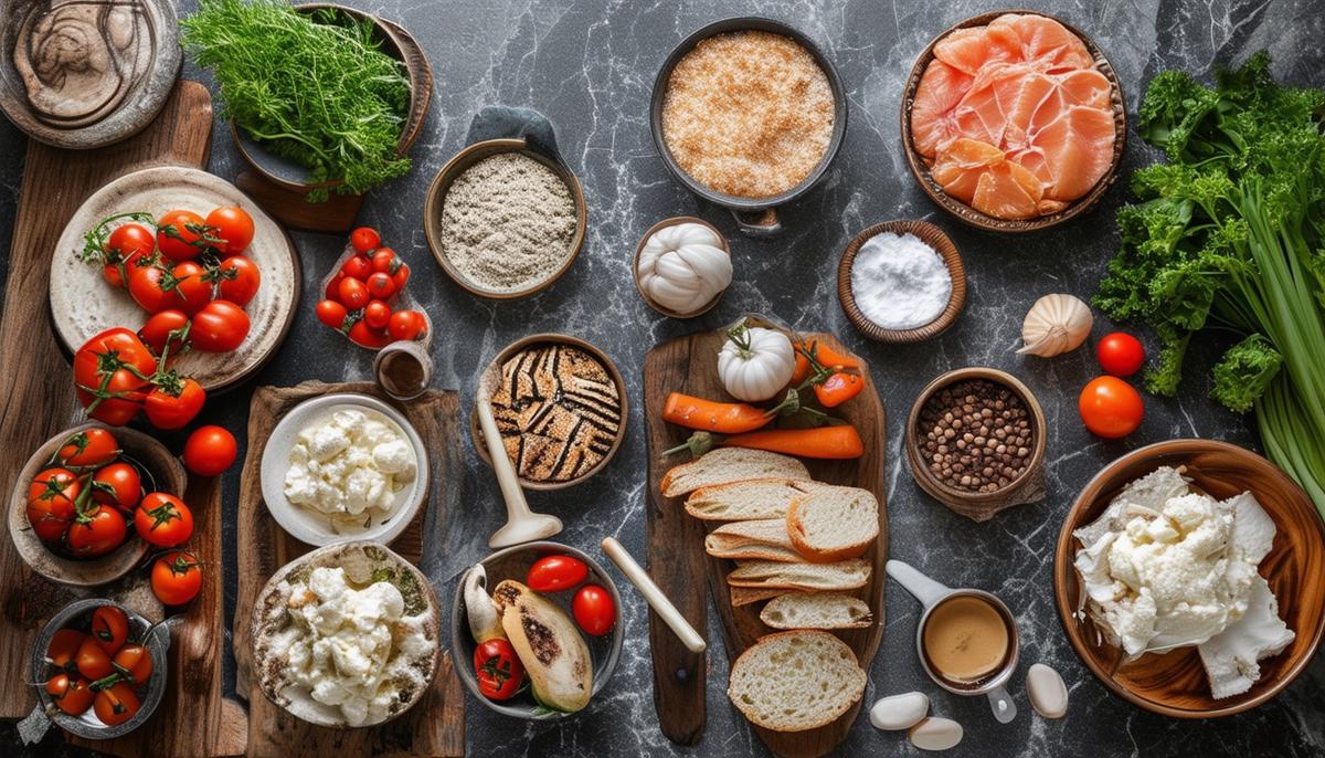 An array of diverse props and backdrops used in food photography, from rustic wood to sleek marble surfaces