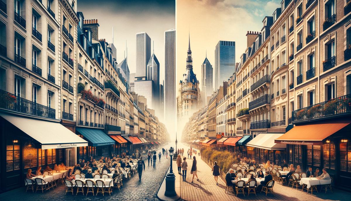 A split-screen image showing a Parisian street scene next to a Chicago cityscape, representing the French-American photography collaboration