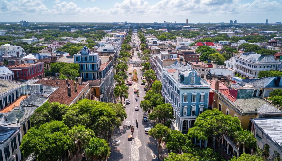Aerial view of the French Quarter in New Orleans showcasing its unique architecture and layout