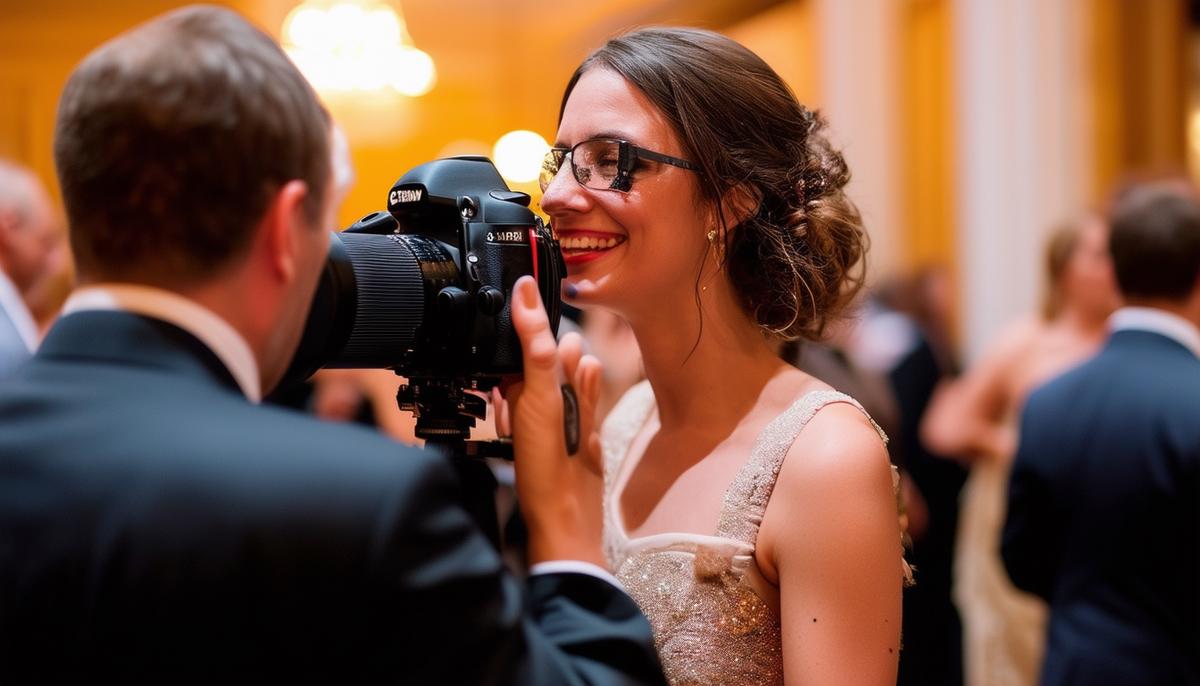 A professional photographer capturing moments at a Boston gala event, blending into the background