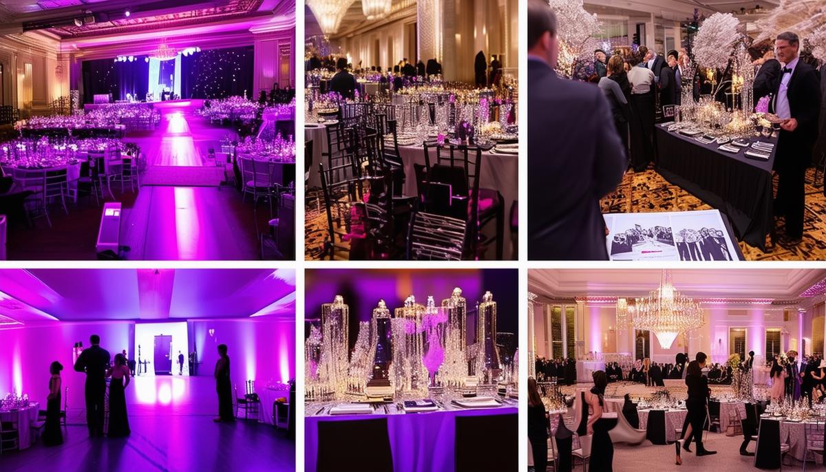 A collage showcasing various DC gala photography services, including step-and-repeat setups, candid shots, and on-site printing