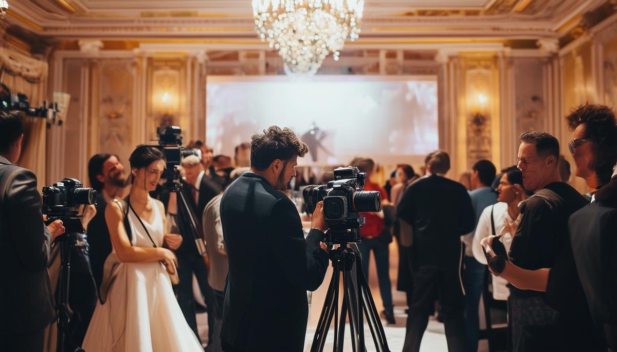 A team of professional photographers working at a gala event