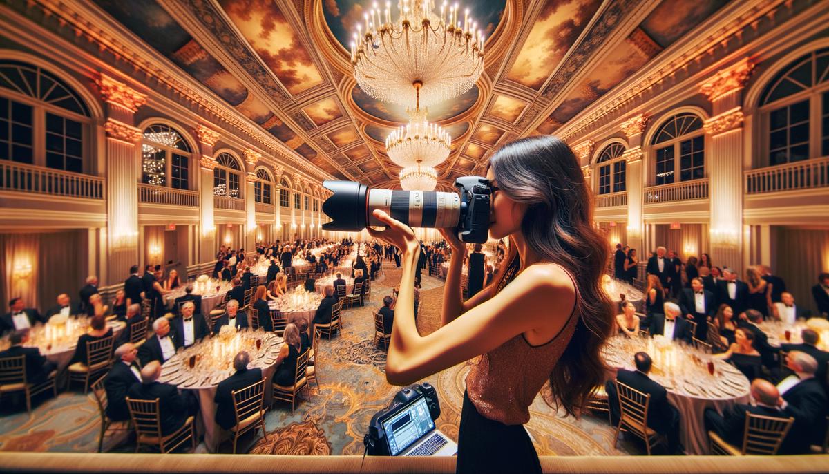 An event photographer capturing a gala at the Georgian Terrace Hotel in Atlanta