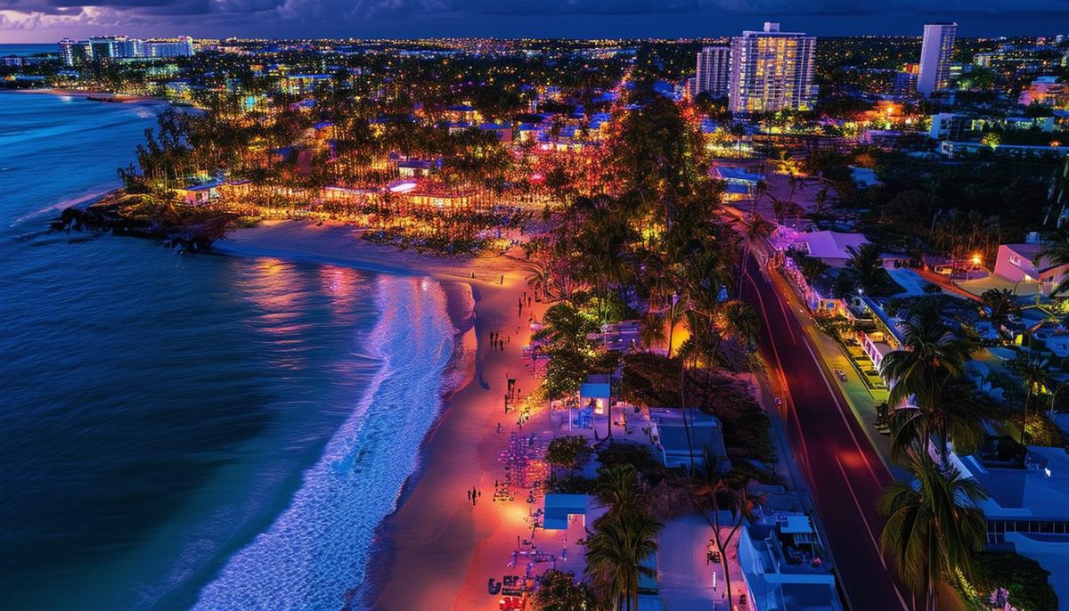 Aerial view of Palm Beach nightlife taken by photographer Greg Panas using a drone