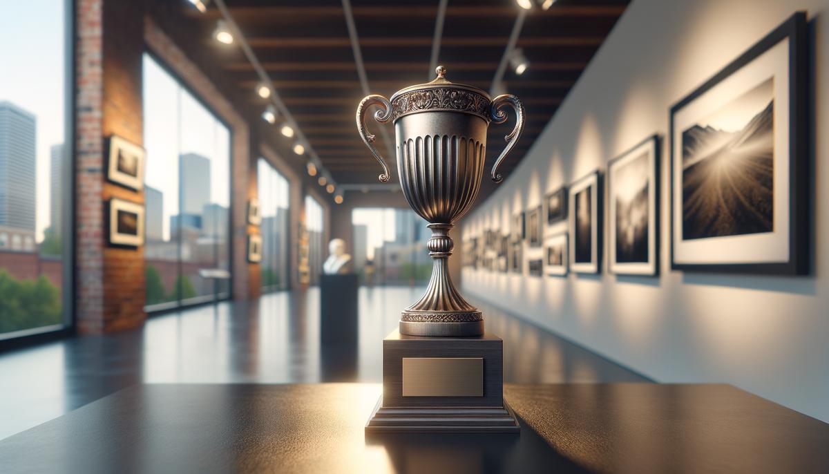The Hal Gould Vision in Photography Award trophy displayed in a Denver gallery
