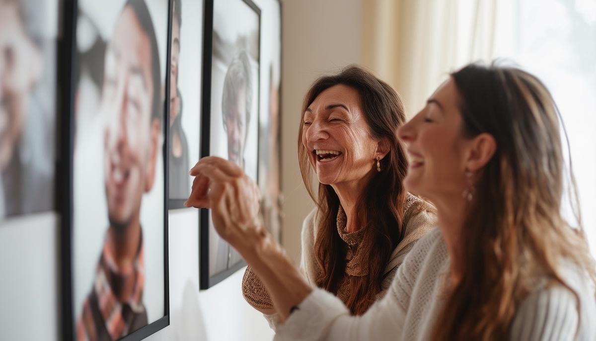 A client viewing their portrait photographs with excitement and joy