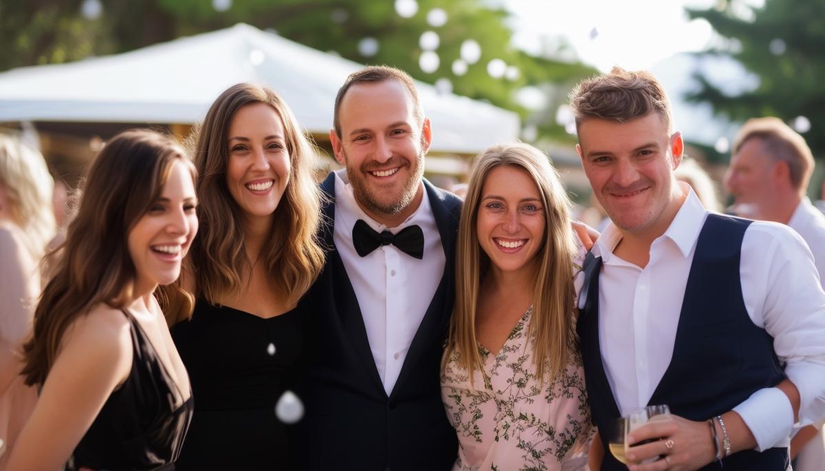 Smiling clients posing with their event photographer