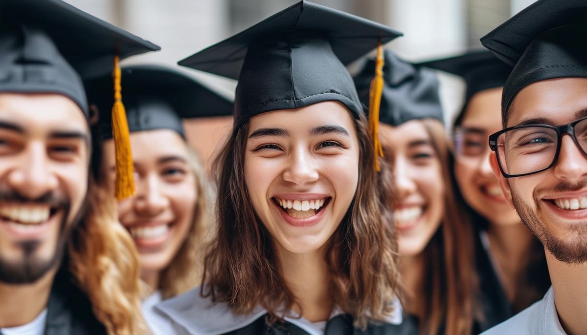 A collage of happy graduates reviewing their professional photos with expressions of joy and satisfaction