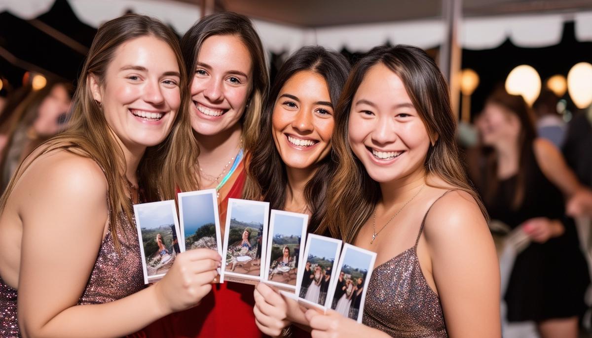 Smiling guests holding photo strips from a booth at a Dallas event