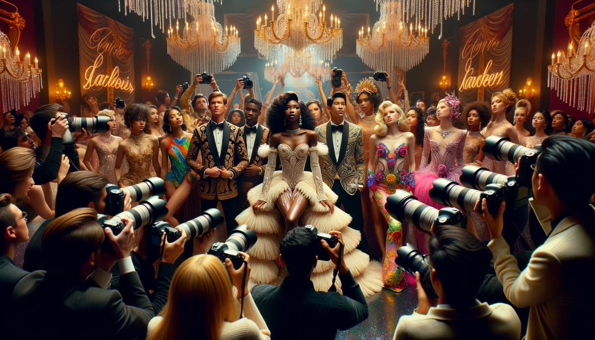 Photographers capturing models in haute couture outfits at a themed prom event in Denver
