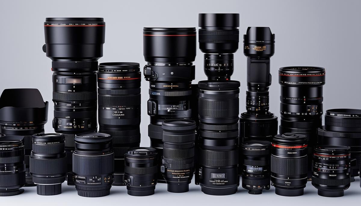 An array of professional-grade camera lenses for luxury event photography
