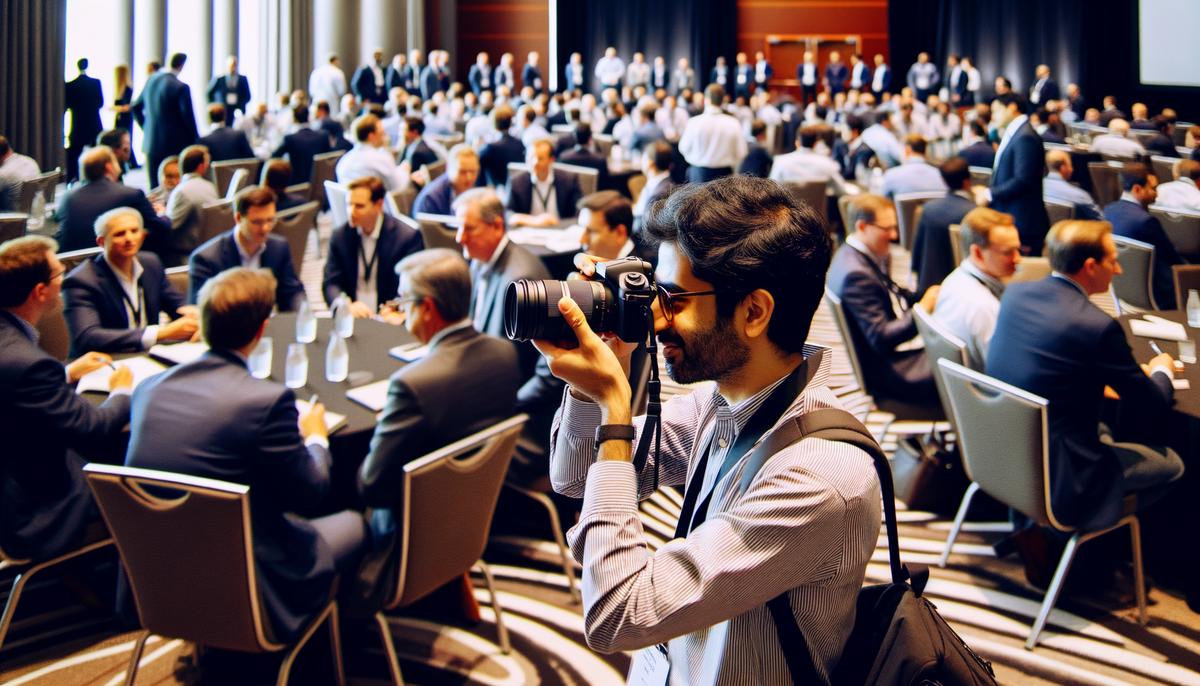 A Houston corporate event photographer captures attendees networking at a business conference, showcasing their expertise in documenting professional interactions and the event's atmosphere.