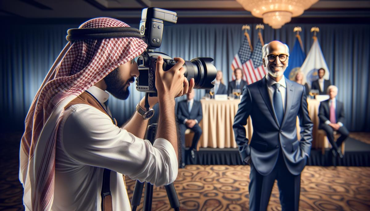 A Houston corporate event photographer demonstrates their expertise and professionalism by discreetly photographing a high-profile VIP at a corporate event, ensuring the moment is captured with the appropriate decorum and respect.