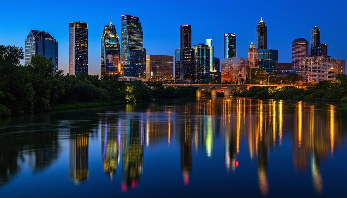 houston skyline buffalo bayou night