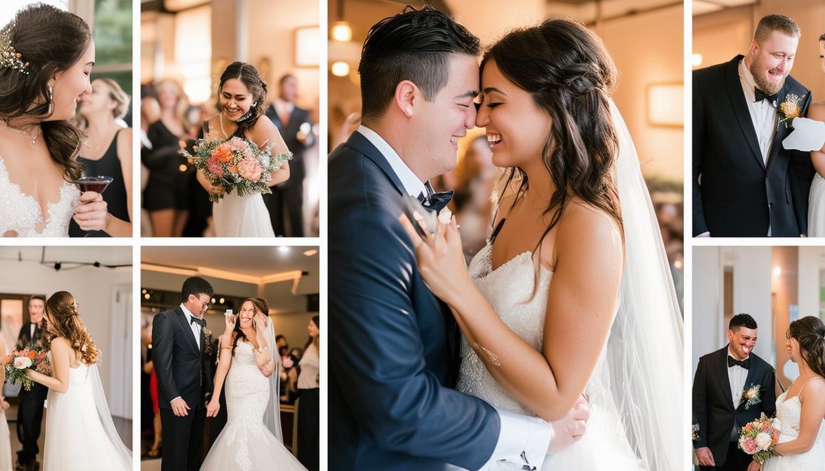 A collage of joyful, candid wedding moments captured by Houston's top wedding photographers, showcasing their ability to blend into the celebration and preserve authentic emotions.