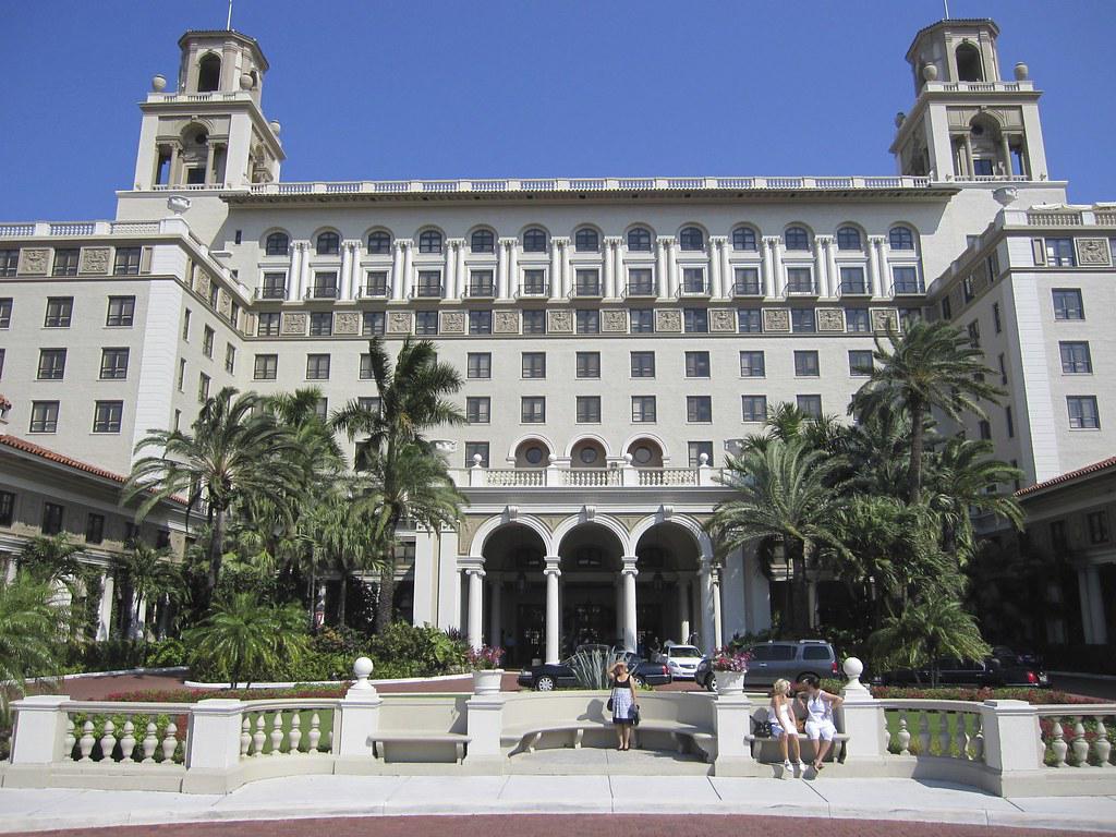 A montage of five iconic Palm Beach gala venues: The Breakers, Flagler Museum, Norton Museum of Art, Eau Palm Beach Resort & Spa, and Norton's Sculpture Garden