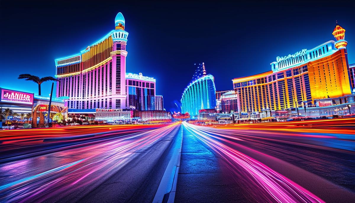 A visually stunning image demonstrating innovative photography techniques, such as digital compositing, HDR, or kinetic photography, that Las Vegas photographers use to create unique and captivating images.