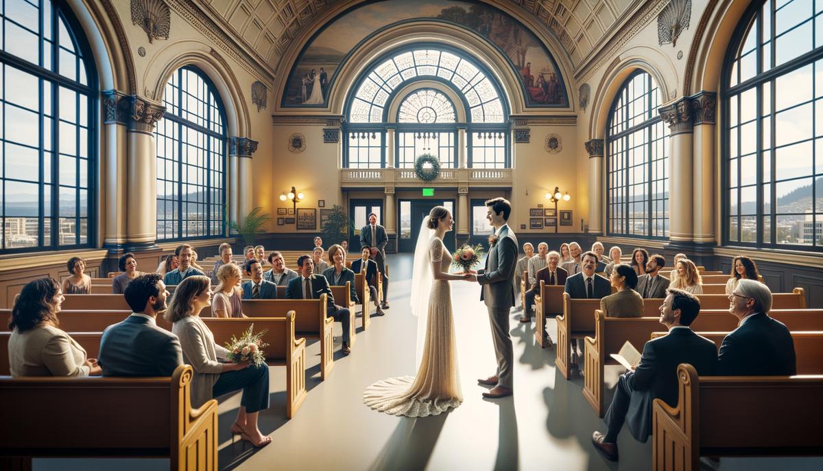 An intimate wedding ceremony taking place in Portland's City Hall