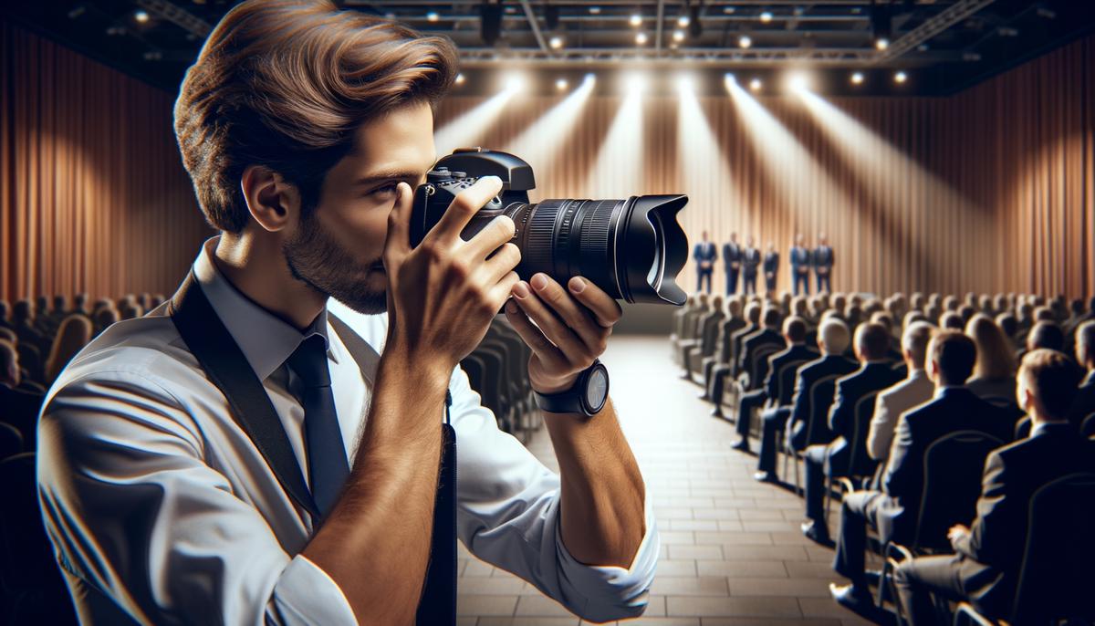 Joe Szurszewski photographing a corporate event in low light conditions