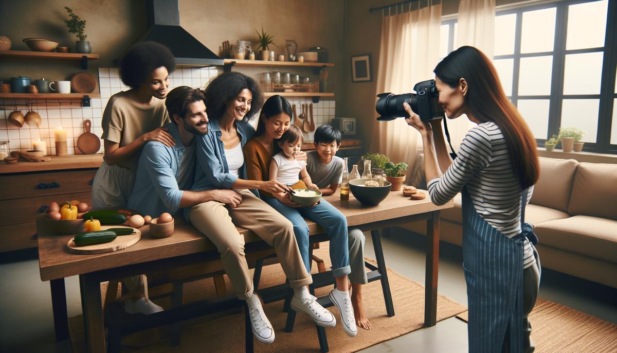 Karisa photographing a family in a relaxed, natural home setting
