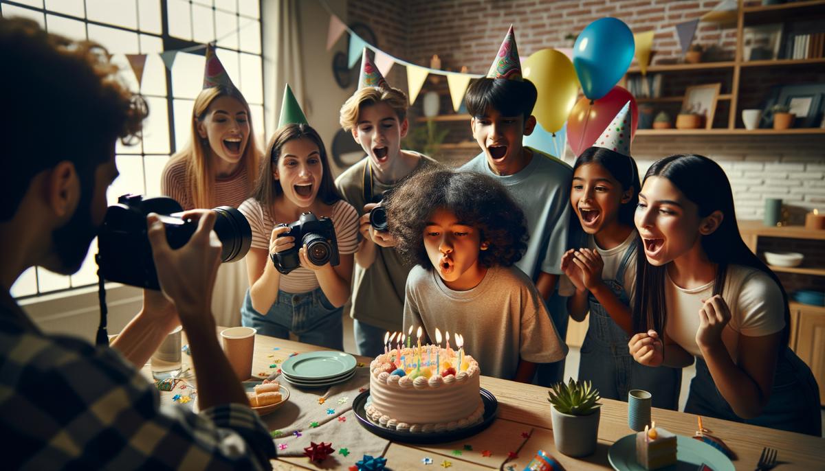 A photographer capturing a child blowing out birthday candles