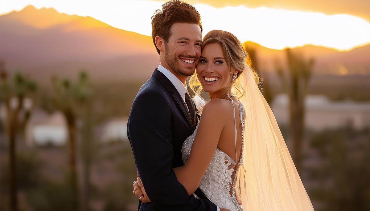A joyful bride and groom posing for a variety of creative wedding photos, showcasing the range of photography services and packages available in Las Vegas, from traditional portraits to unique, customized shoots.