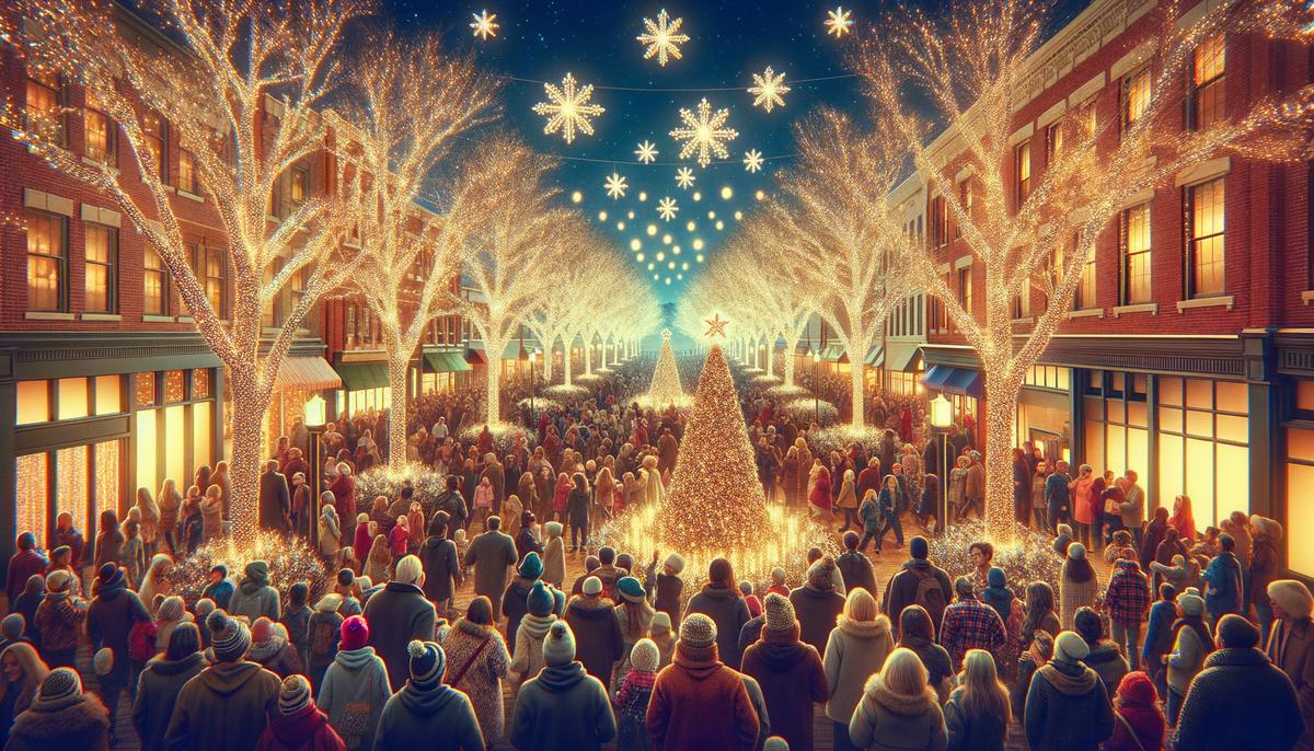A dazzling display of holiday lights in downtown Fayetteville during the Lights of the Ozarks festival