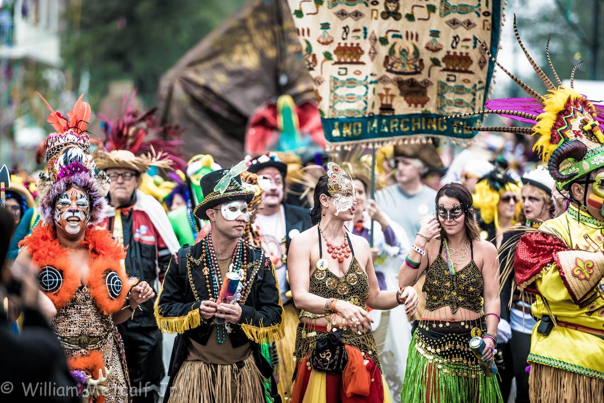 lively mardi gras street scene