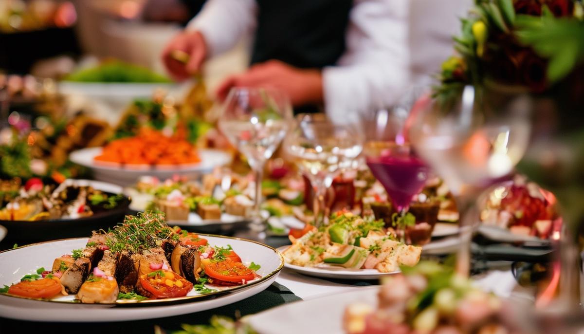 A skilled event photographer captures the lively atmosphere and gourmet spread at a culinary event in an iconic Miami venue