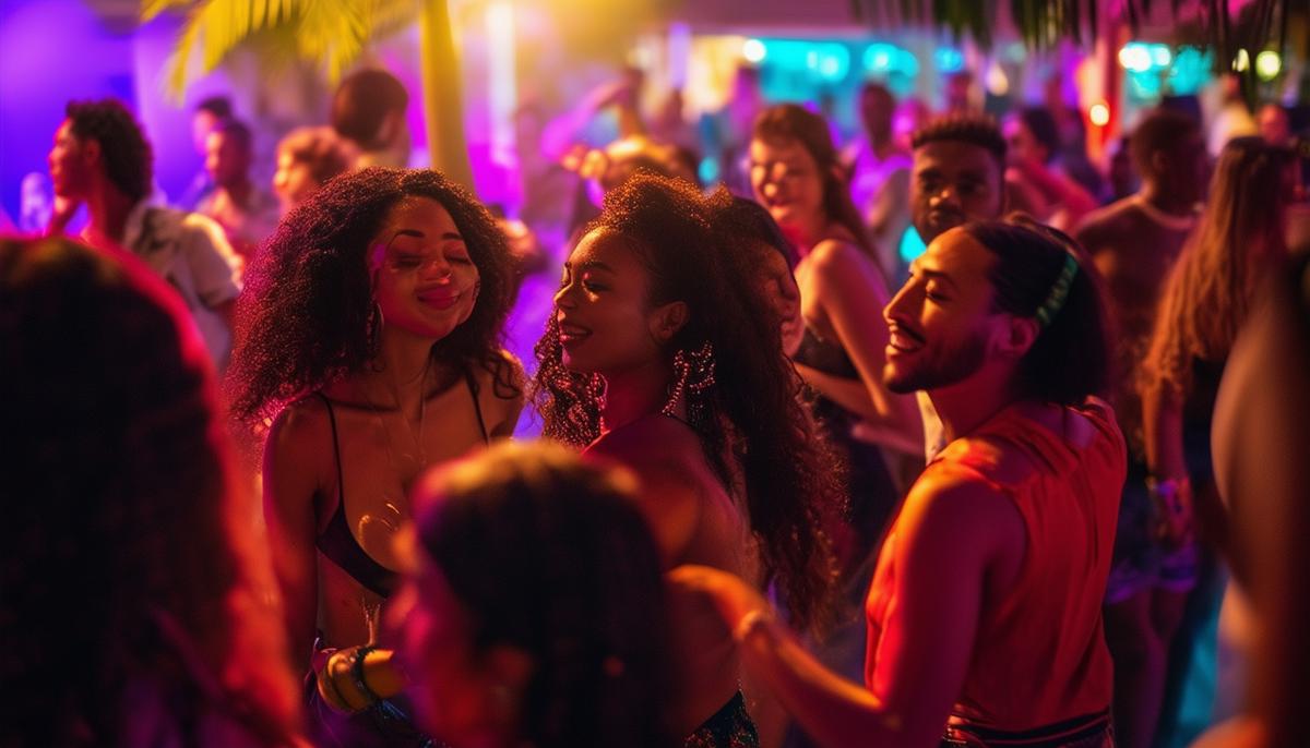 A diverse crowd dancing and enjoying the music at a Miami nightclub, showcasing the cultural fusion of the city